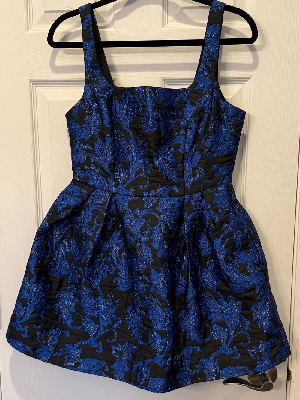 Lulu's Royal Blue and Black Floral Jacquard Party Dress